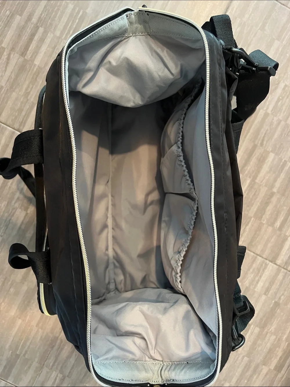 Skip Hop Black Baby Diaper Bag with Gold Zipper Accents
